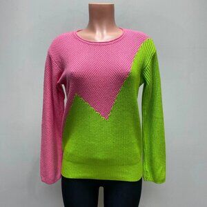 Victor Glemaud Womens Target Pink Green Colorblock Crewneck Pullover Sweater XS